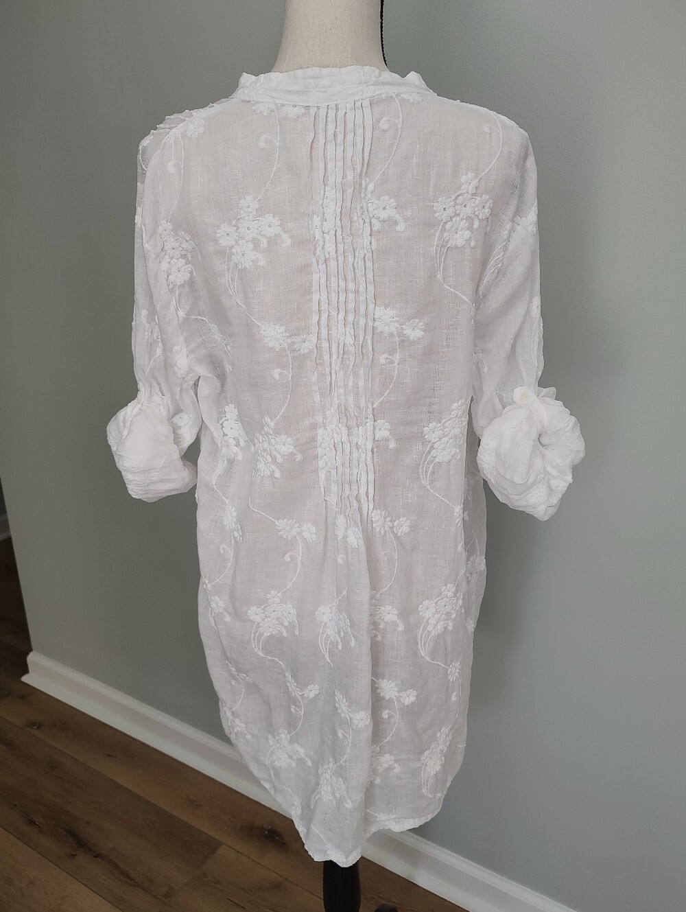 CP Shades Linen Embroidered Shirt Dress Or Long Tunic Top White Boho Coastal M - Picture 6 of 12